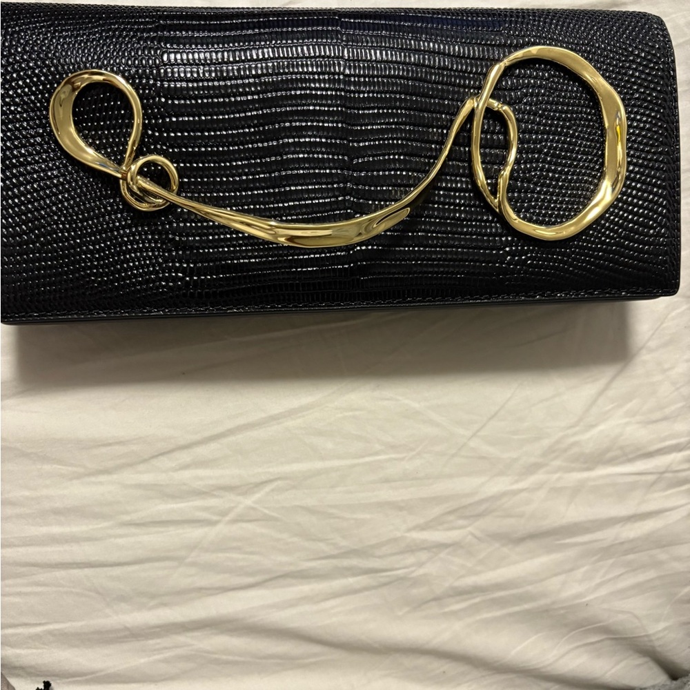 Alexis Bittar Black and Gold Clutch with Textured Design